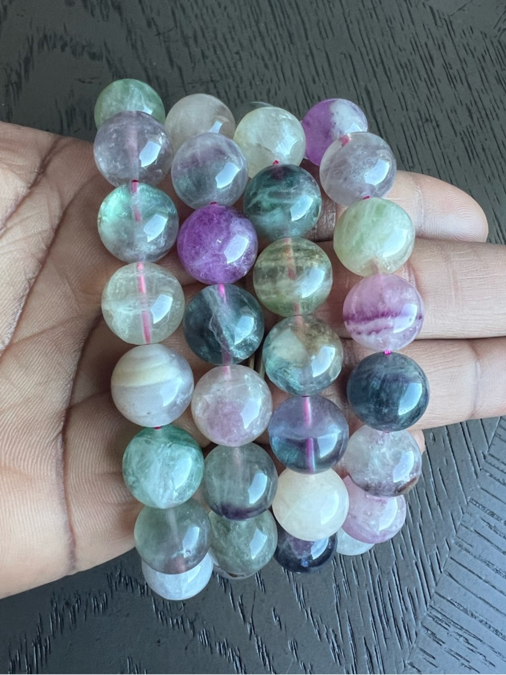 ( ONE ) Colorful Fluorite bracelet 13mm SIZE 6.75’ - Picture 2 of 6